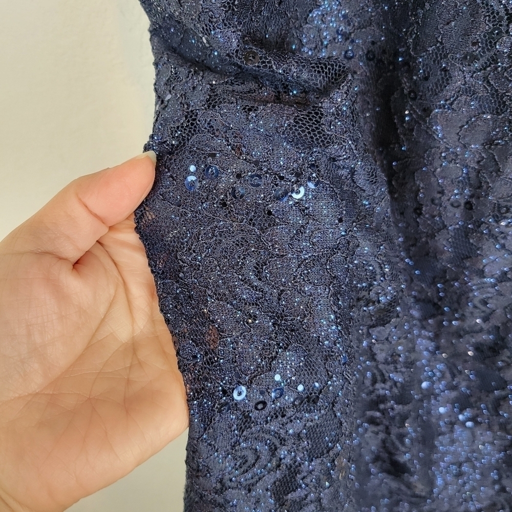 NWT Jessica Howard Embellished Sequin Capelet Gown in Navy 8P - Picture 11 of 14